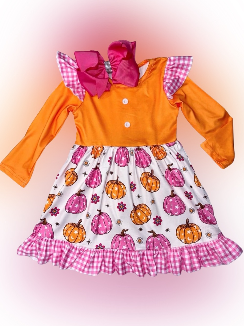 NEW Girls Orange Pumpkin Dress w/ Gingham Ruffles Multiple Sizes Available